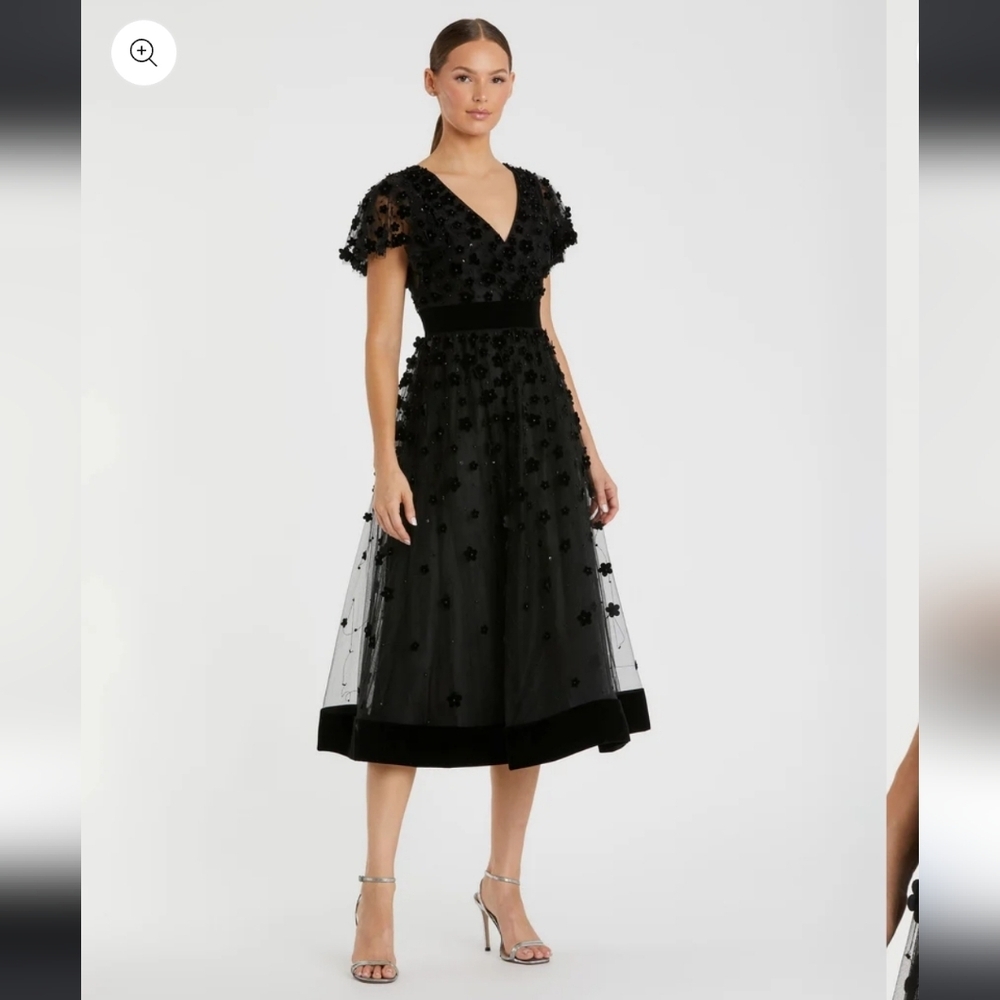 Mac Duggal Black Floral Long Sleeve Dress